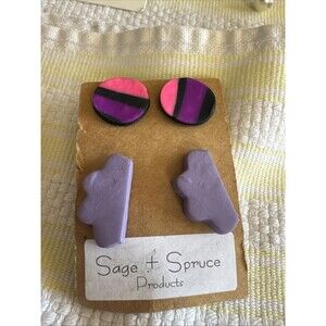 Sage + Spruce Layered Polymer Clay Dangle Earrings Boho Earth Tone Statement